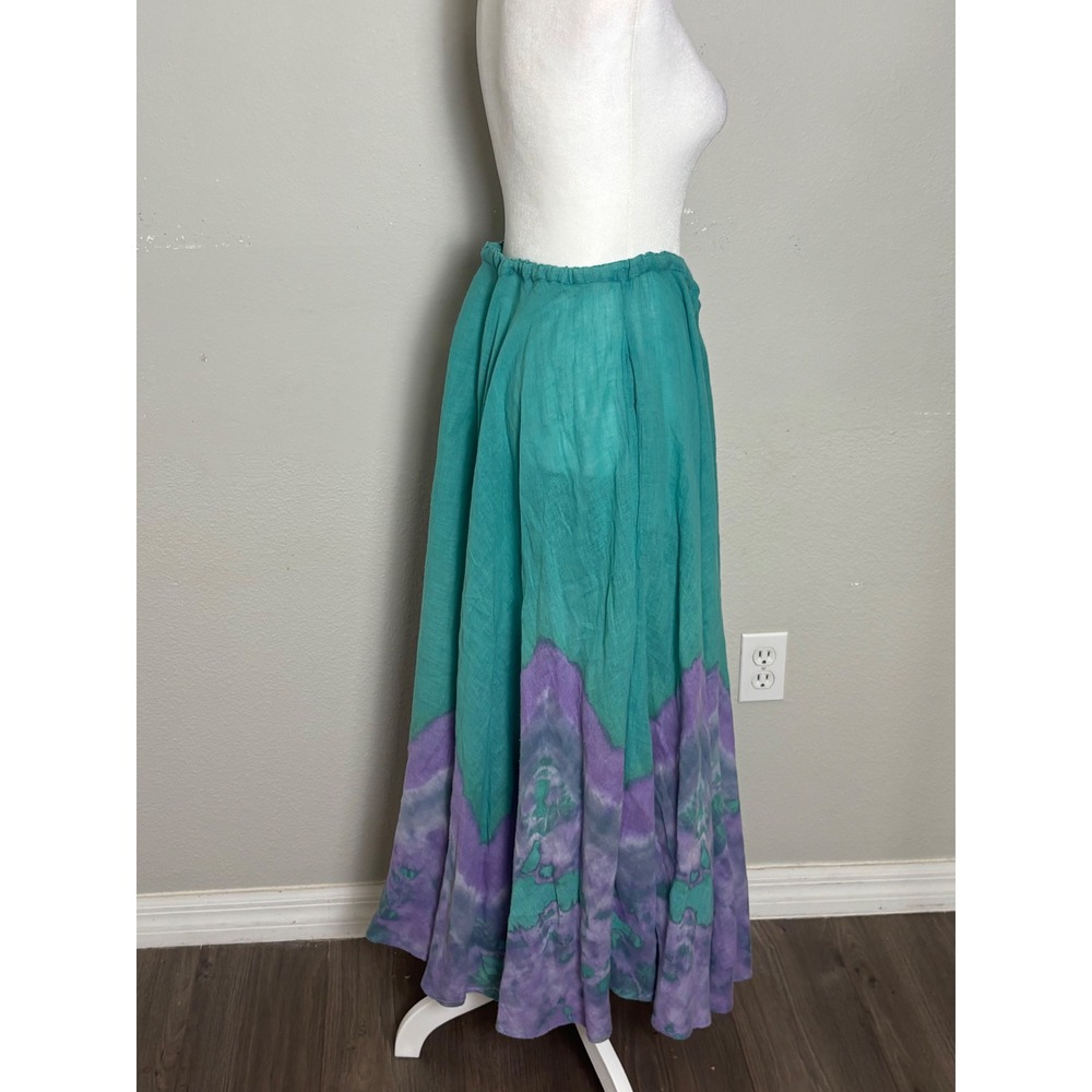 Vintage Cotton Tie Dye Maxi Skirt Teal Purple Boho Festival Made in USA Small - Picture 3 of 8